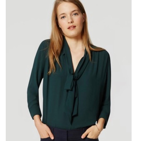 LOFT Tops - LOFT Green Bow Blouse